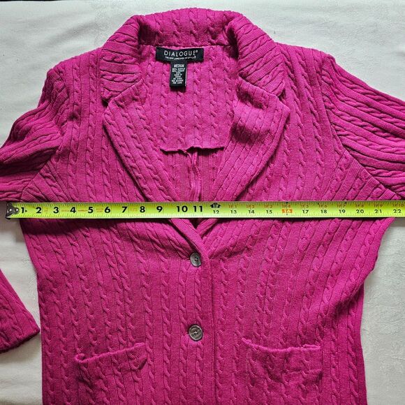 Dialogue Wool Blend Fuschia Pink Cable Knit Blazer Sweater sz M - Picture 5 of 9